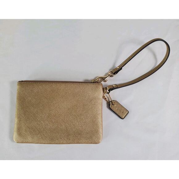 Coach Small Wristlet Wallet Clutch Gold Tone Saffiano Leather - Picture 8 of 10